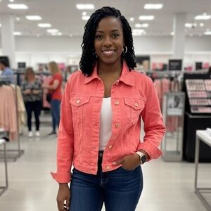 EUC Michael Kors Women's Coral Denim Jacket-Size XL